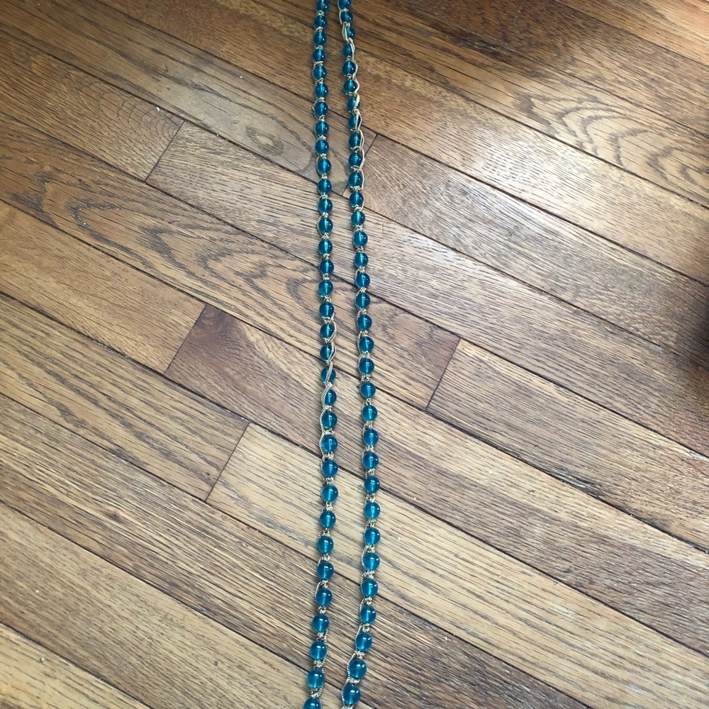 Blue Necklace with Gold Chain Detail